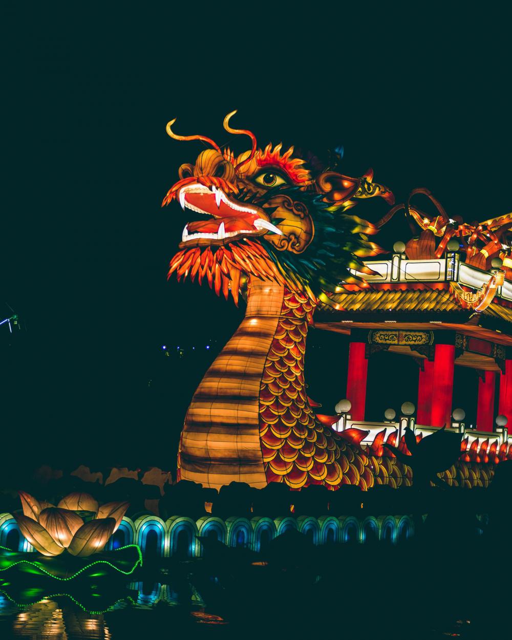 Boat Shaped Like A Dragon At Night Photo Boat Shaped Like A Dragon At Night Photo