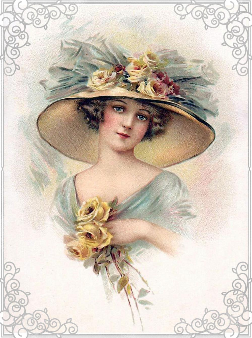 Vintage Woman In Spring Floral Hat Vintage Woman In Spring Floral Hat