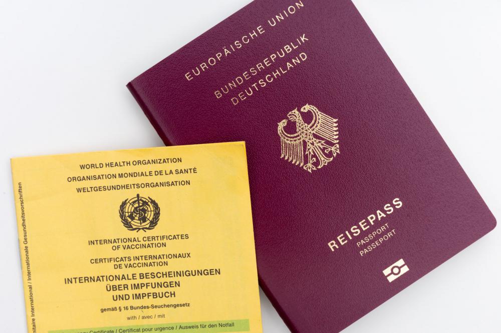 Flatlay Of Vaccine Card And A Passport Photo Flatlay Of Vaccine Card And A Passport Photo