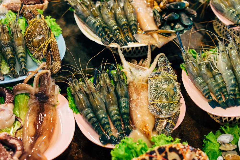 Raw Seafood In Bowls Viewed From Above Photo Raw Seafood In Bowls Viewed From Above Photo
