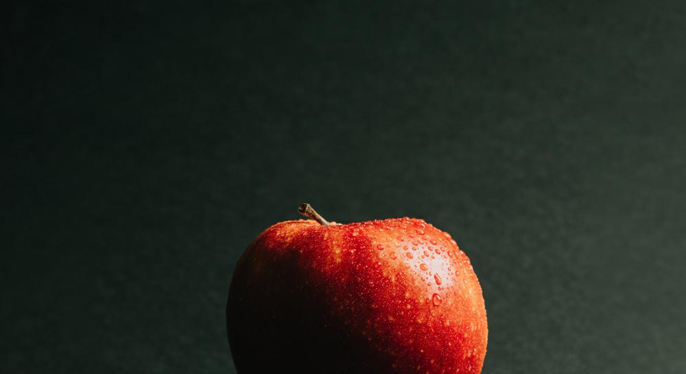 Macro Water Drops On A Red Apple Photo Macro Water Drops On A Red Apple Photo