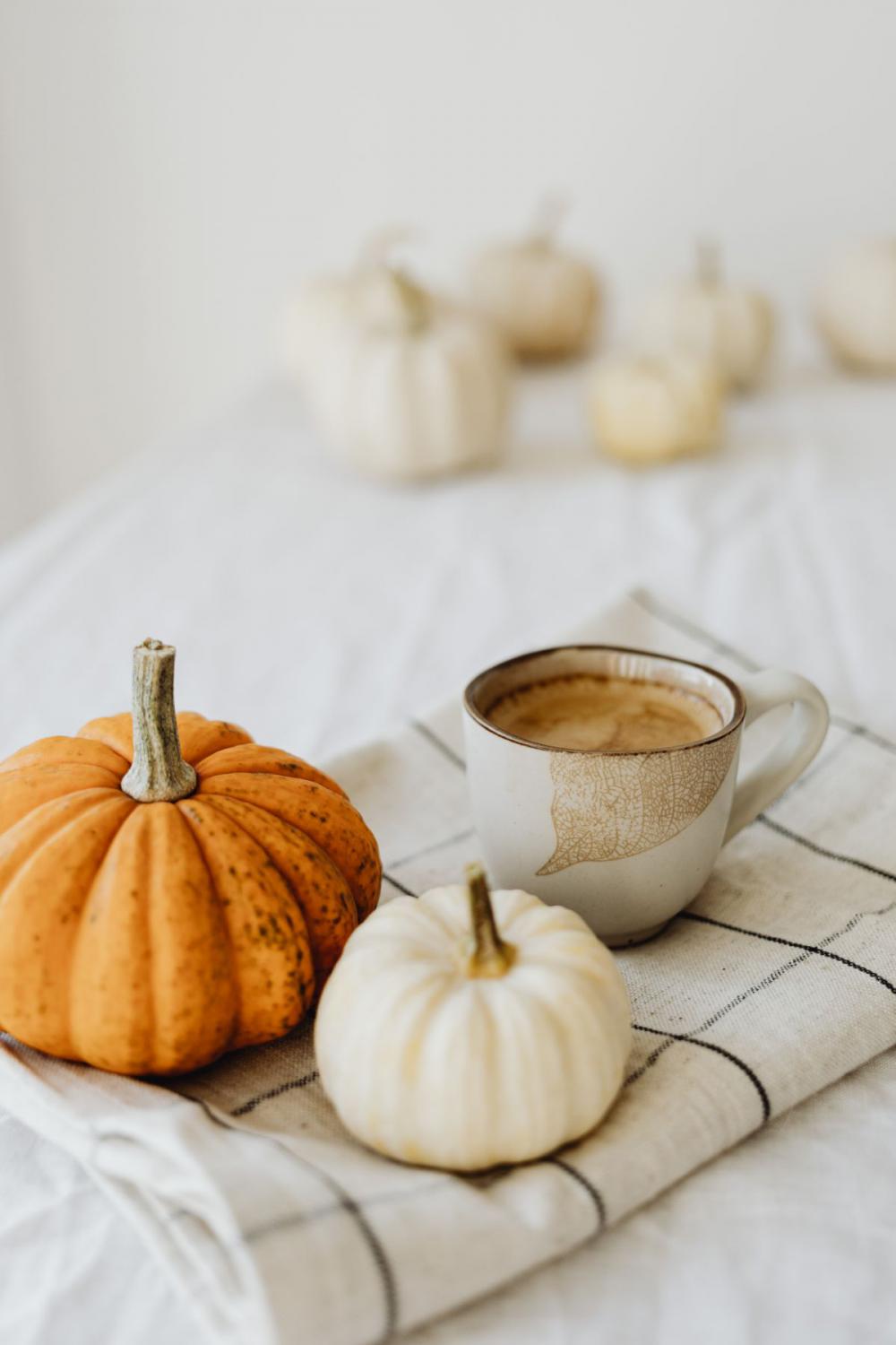 Autumn coffee - pumpkins - acorns - oak leaves Autumn coffee - pumpkins - acorns - oak leaves