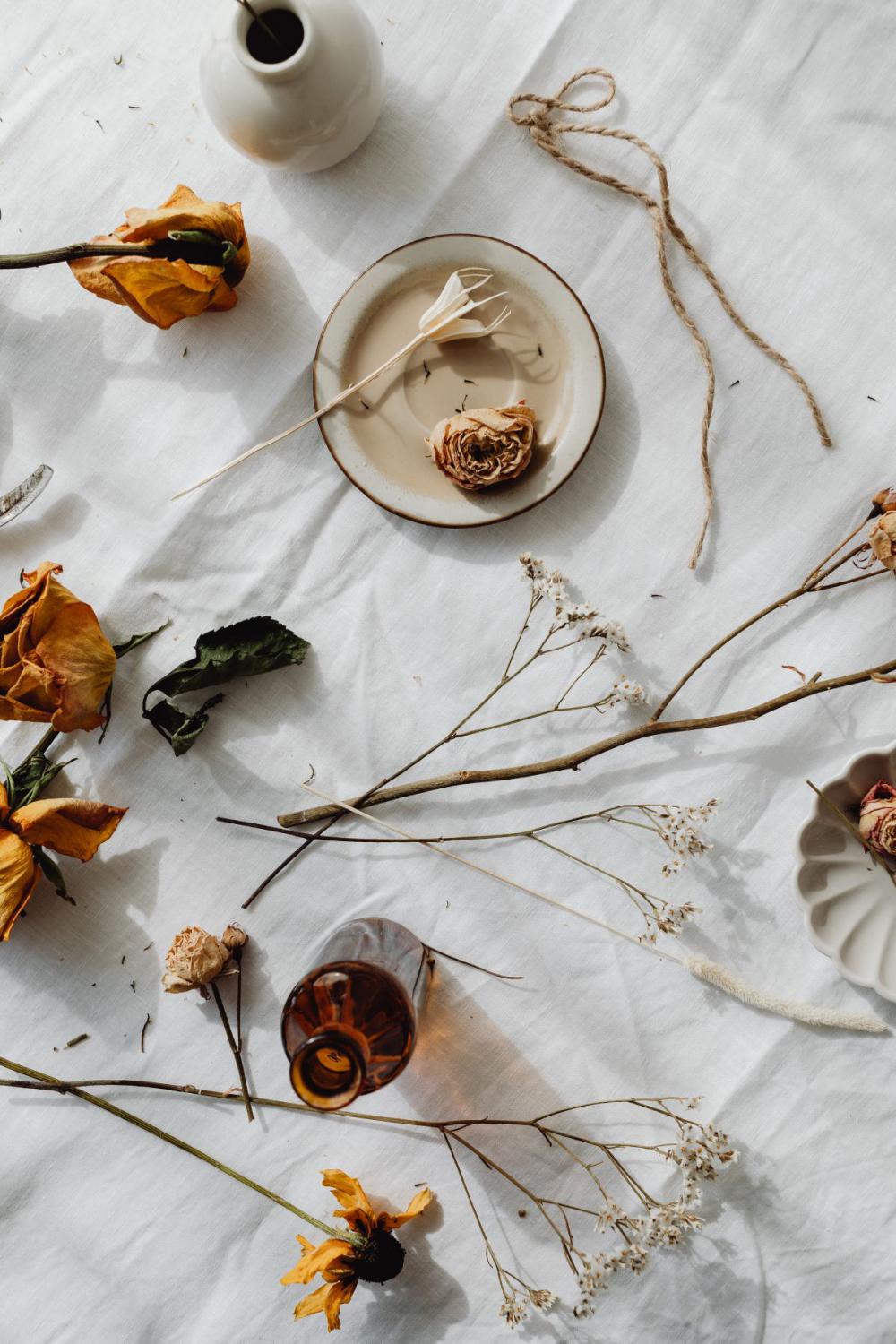 Dried flowers and small vases Dried flowers and small vases