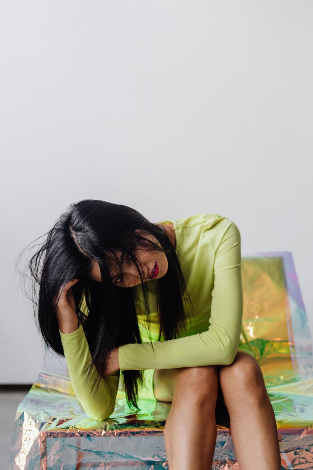 Futuristic photo shoot - beautiful Asian model - silver - neon colors - holographic Futuristic photo shoot - beautiful Asian model - silver - neon colors - holographic