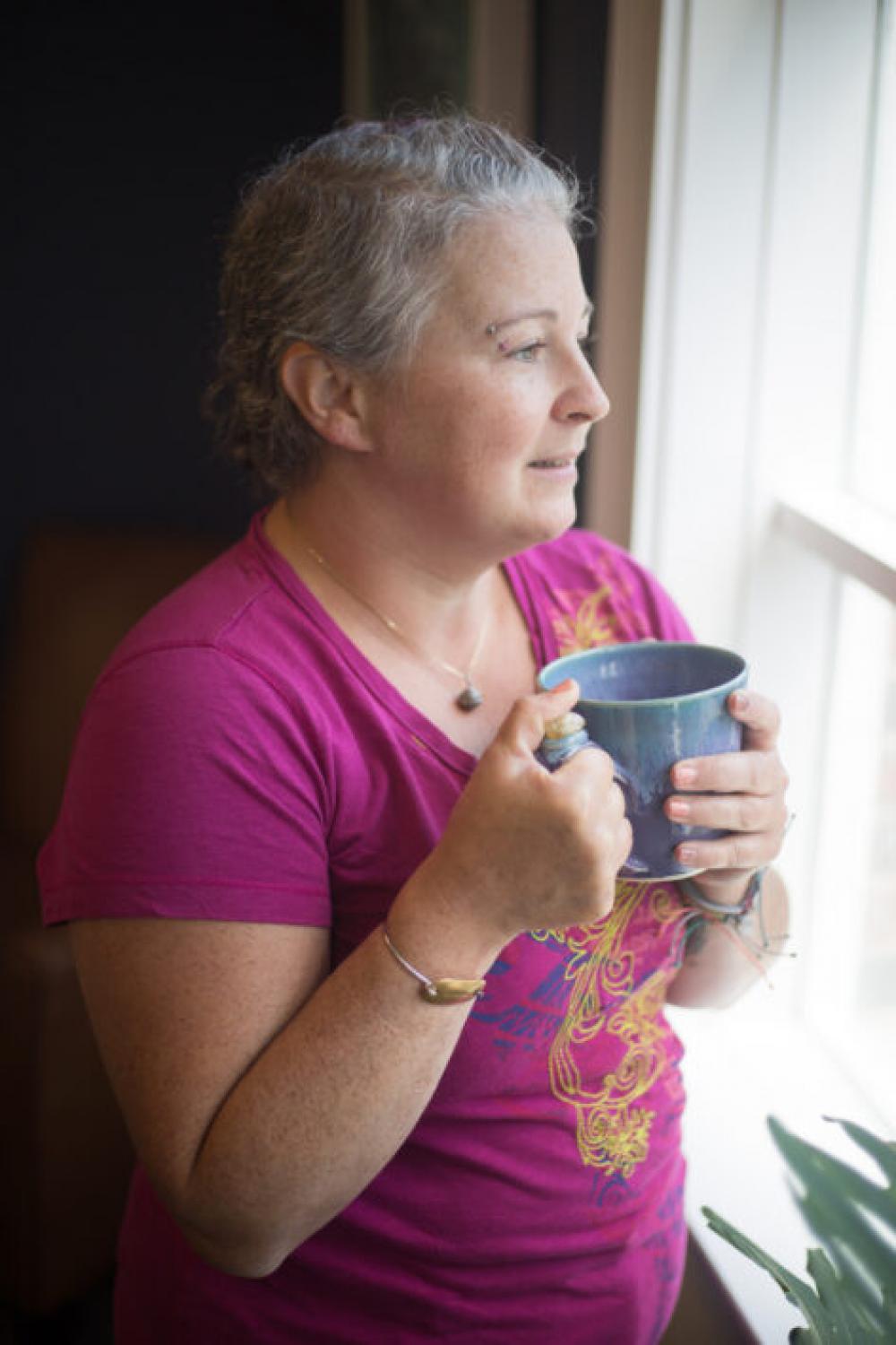 Woman Cup Window No Cost Stock Image Woman Cup Window No Cost Stock Image