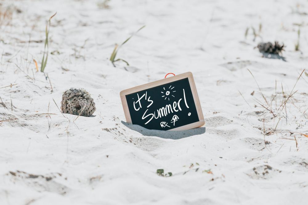 Black Chalkboard In The Sand Reads Its Summer Photo Black Chalkboard In The Sand Reads Its Summer Photo