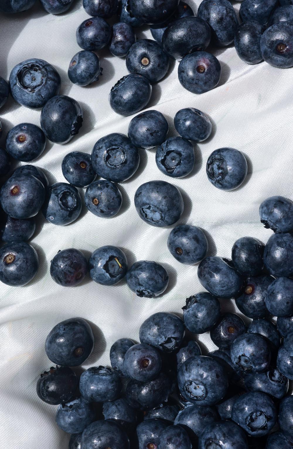 Round Ripe Blueberries On White Fabric Photo Round Ripe Blueberries On White Fabric Photo