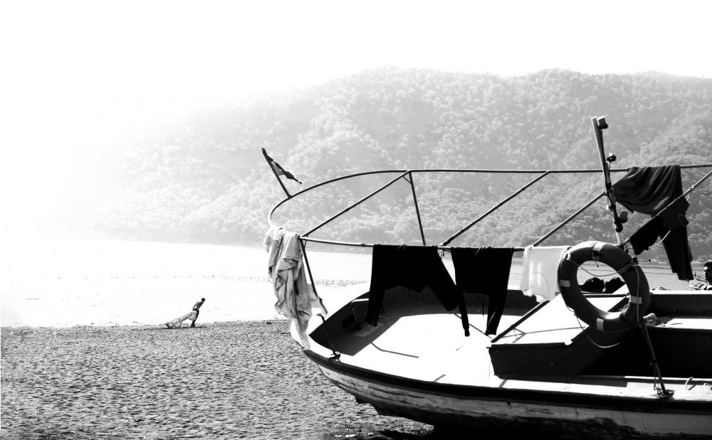 A Boat With Clothing On It On The Shore Photo A Boat With Clothing On It On The Shore Photo