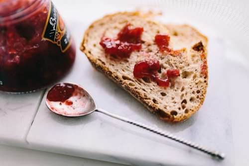 Bread with jam close up