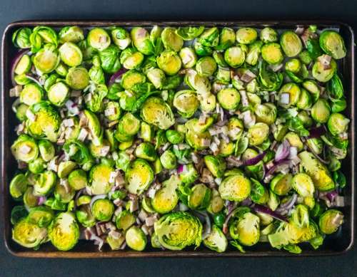 Healthy green brussels sprouts with onion