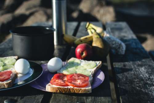 Camping breakfast in nature