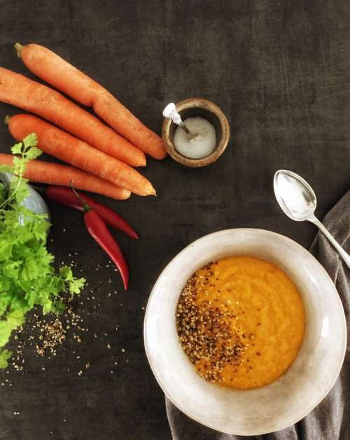 Carrot soup with ingredients