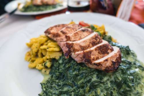 Chicken breast with spinach and potato gnocchi