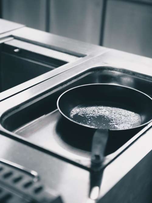 Clean pan with boiling water