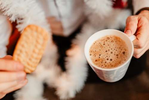 Cozy atmosphere with hot chocolate and biscuits