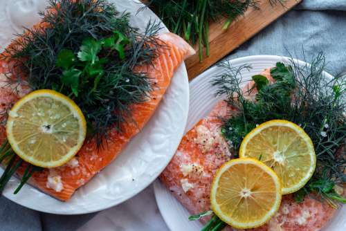 Ingredients for making healthy salmon Gravlax