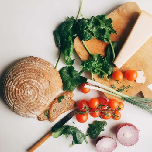 Healthy ingredients for salad with bread