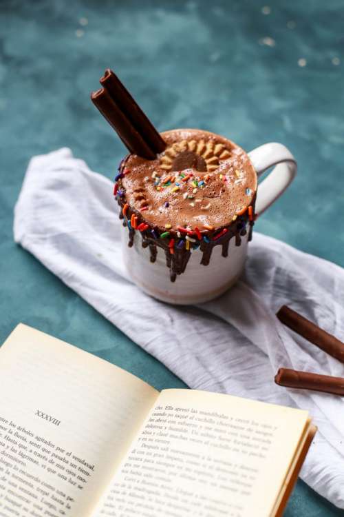 Hot chocolate mug with cinnamon