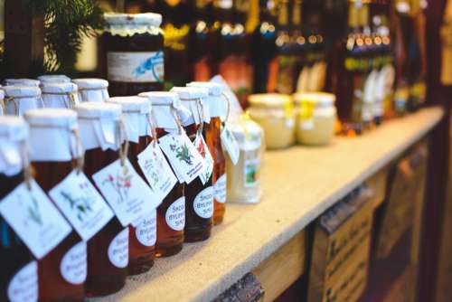 Natural herbal syrups on Christmas market