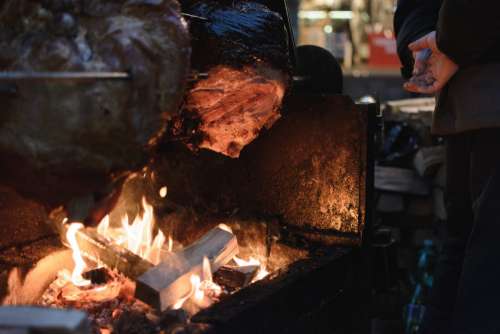 Pork meat barbecue in winter