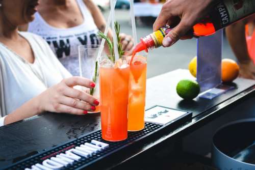 Summer alcoholic drinks at the bar