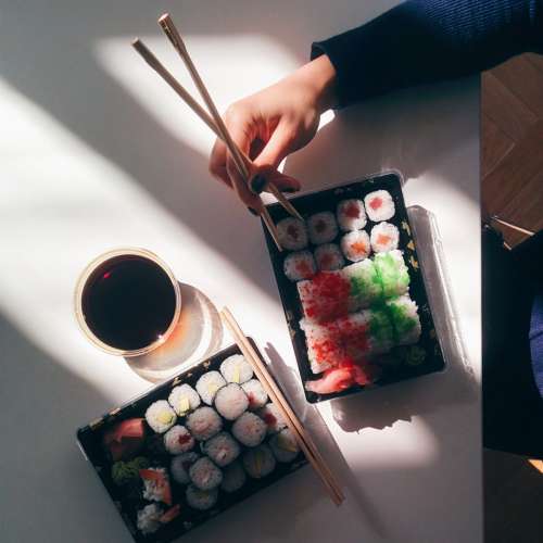 Sushi takeaway in an office