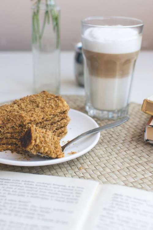 Traditional Czech honey cake with caffe latte
