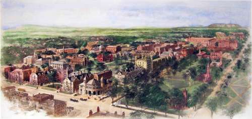 Richard Rummell's 1906 watercolor of the Yale campus in New Haven, Connecticut free photo