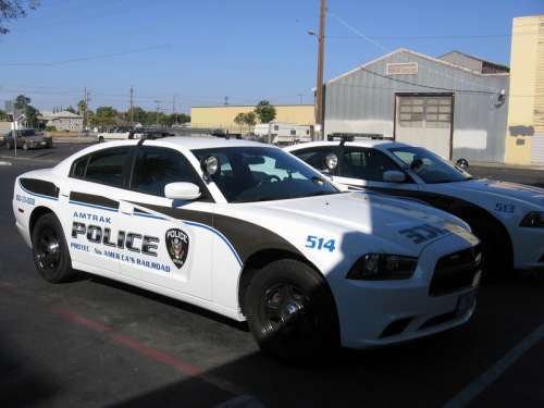 Amtrak Police cars at the Stockton – San Joaquin Street Station in California free photo