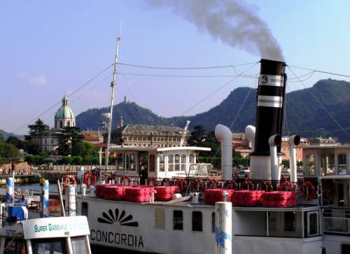 An old steamship at the dock in Como, Italy free photo