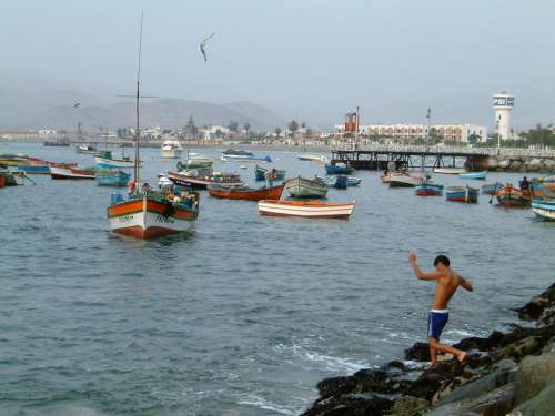 Ancon Harbor with Boats on the water in Peru free photo