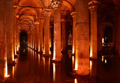 Basilica cistern in the Cathedral in Istanbul, Turkey free photo