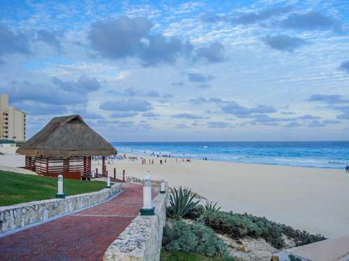 Beach, sky, and clouds and scenery in Cancun, Mexico free photo