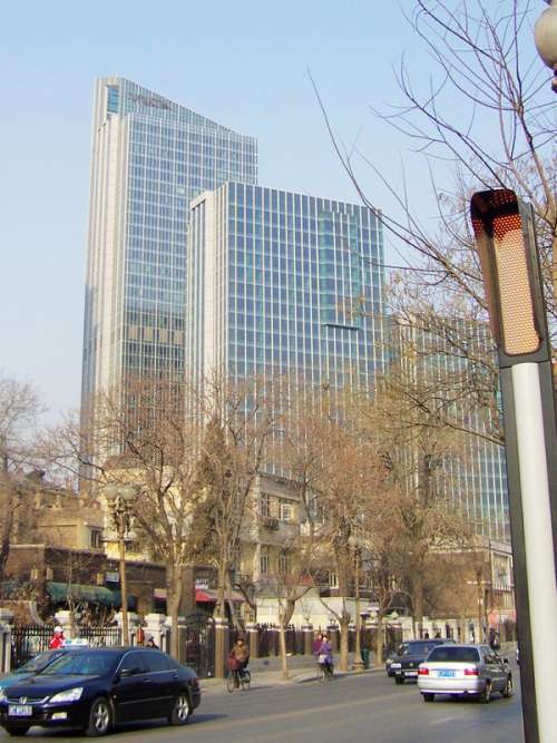 Buildings and tree in the cityscape in Tianjin, China free photo