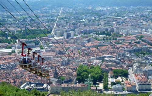 Cable Cars in Cityscape in Grenoble, France free photo