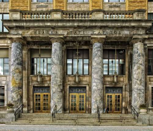 Capitol Building columns and doors in Juneau, Alaska free photo