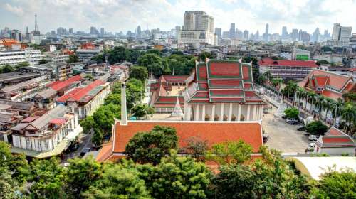 Cityscape in Bangkok with buildings and towers, Thailand free photo