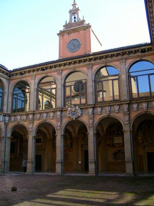 Courtyard of the 16th-century Archiginnasio in Bologna, Italy free photo
