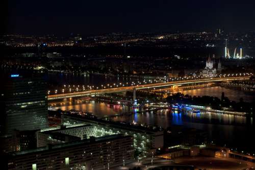 Empire Bridge at night with lights in Vienna, Austria free photo