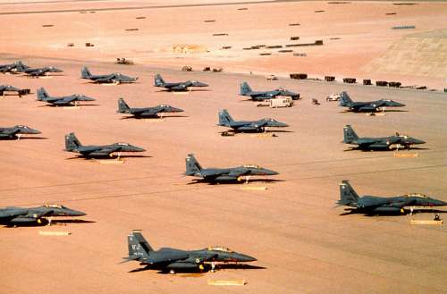F-15Es parked during Operation Desert Shield in the Gulf War free photo