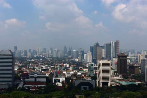Jakarta cityscape and skyline in Indonesia free photo
