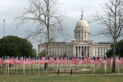 Flags for Children in front of the Capital building in Oklahoma City free photo