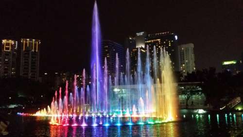 Fountains at night in Kuala Lumpur, Malaysia free photo