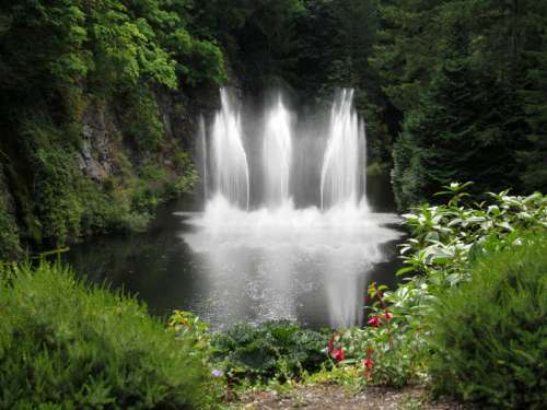 Fountains in Butchart Garden landscape in Victoria, British Columbia, Canada free photo
