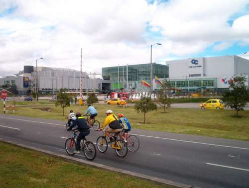 Gran Estación, Bicycle riders on a road in Bogota, Colombia free photo