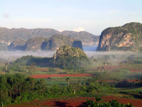 Hills and mist in the landscape in Cuba free photo