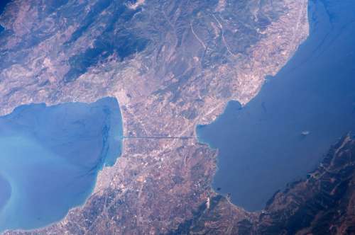 Isthmus of Corinth from space in Greece free photo