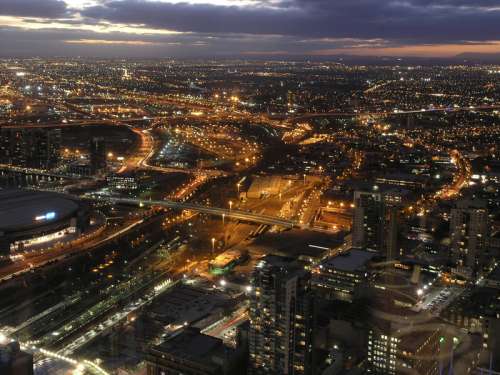 Lighted-up Melbourne Cityscape at Night in Victoria, Australia free photo