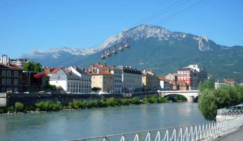 Lower station with landscape and mountains and lakes in Grenoble, France free photo