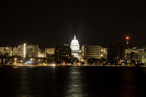 Madison Skyline at Night in Wisconsin free photo